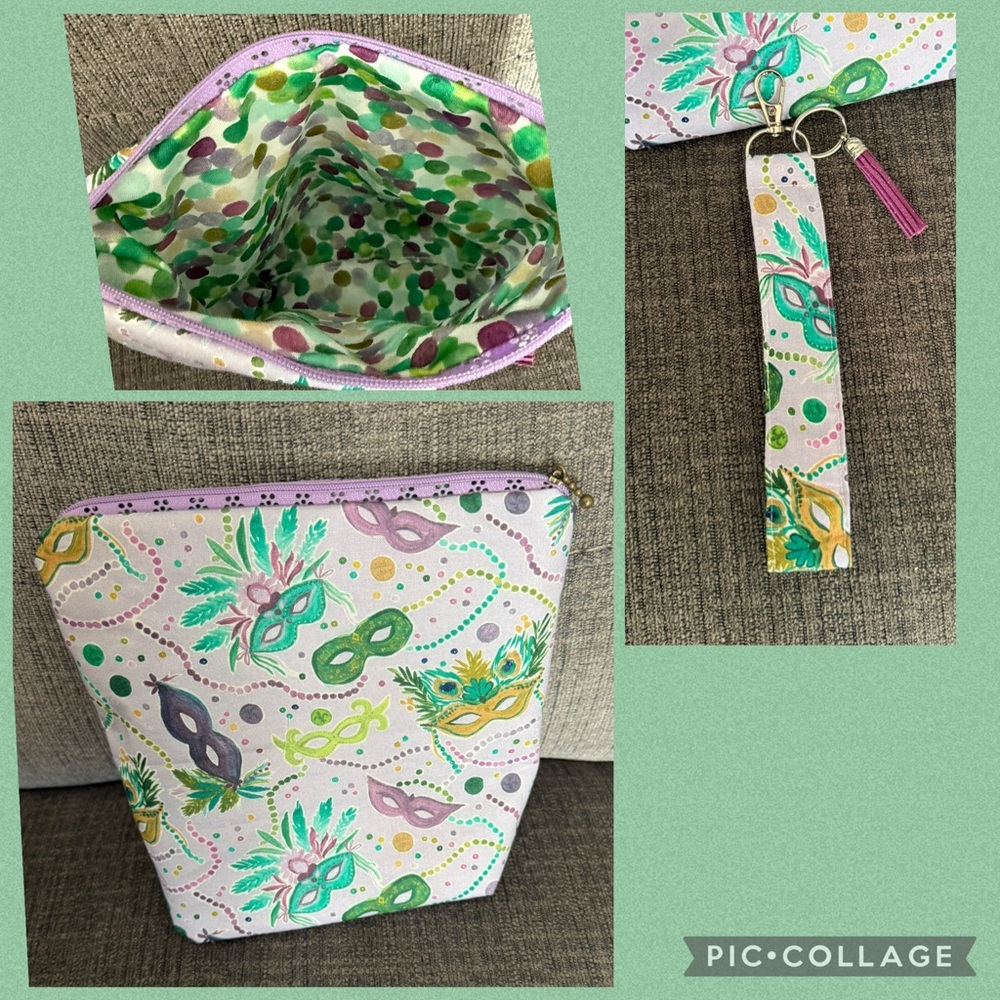 Colorful Mask Print Pouch with Wristlet